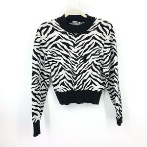 ALC A.L.C. Women Size XL‎ Sweater Lola Crop Black White Zebra Animal Print Top